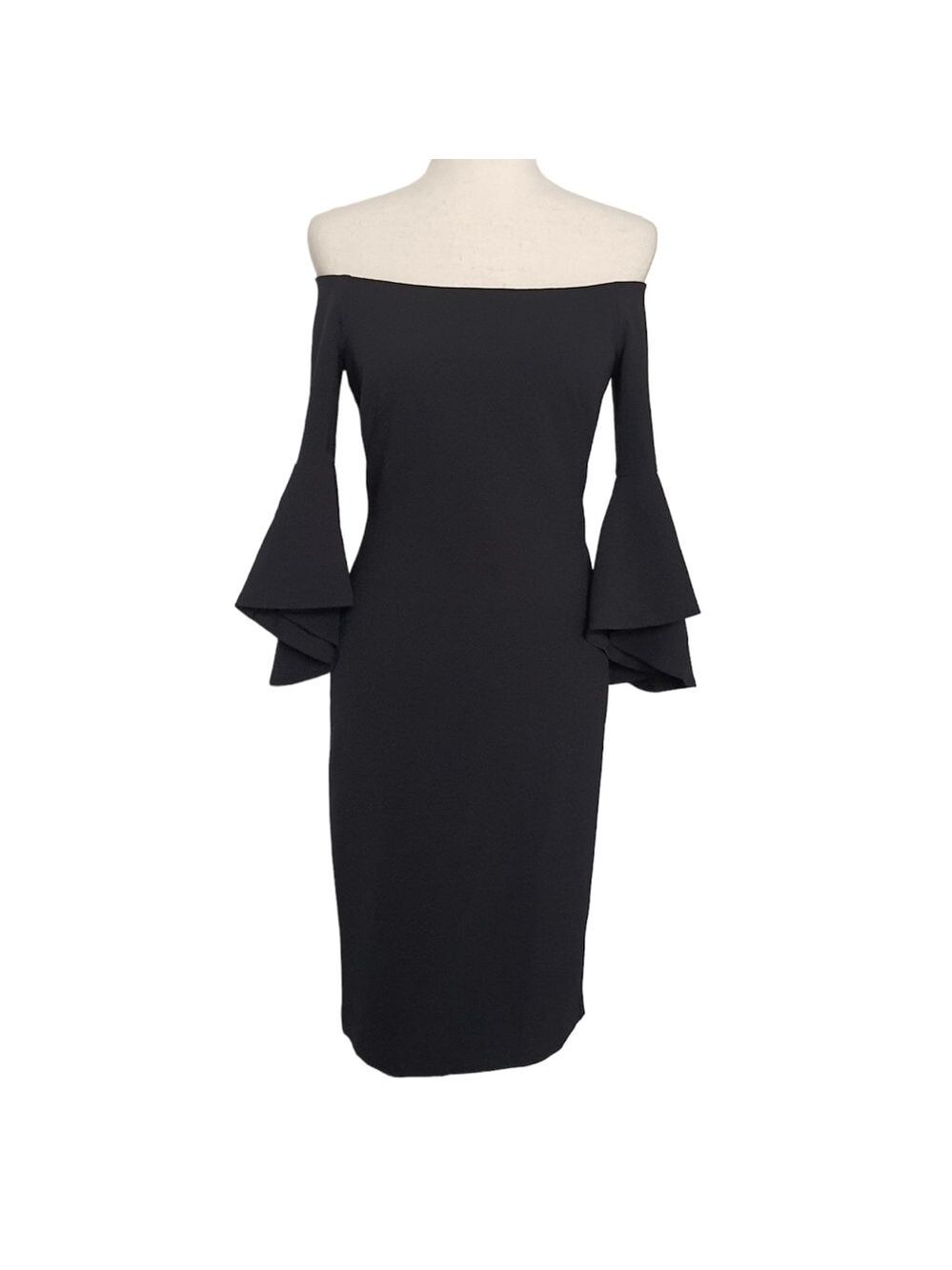 Chelsea28 Off The Shoulder Midi Dress Size 0 Strapless Bell Sleeve Solid Black